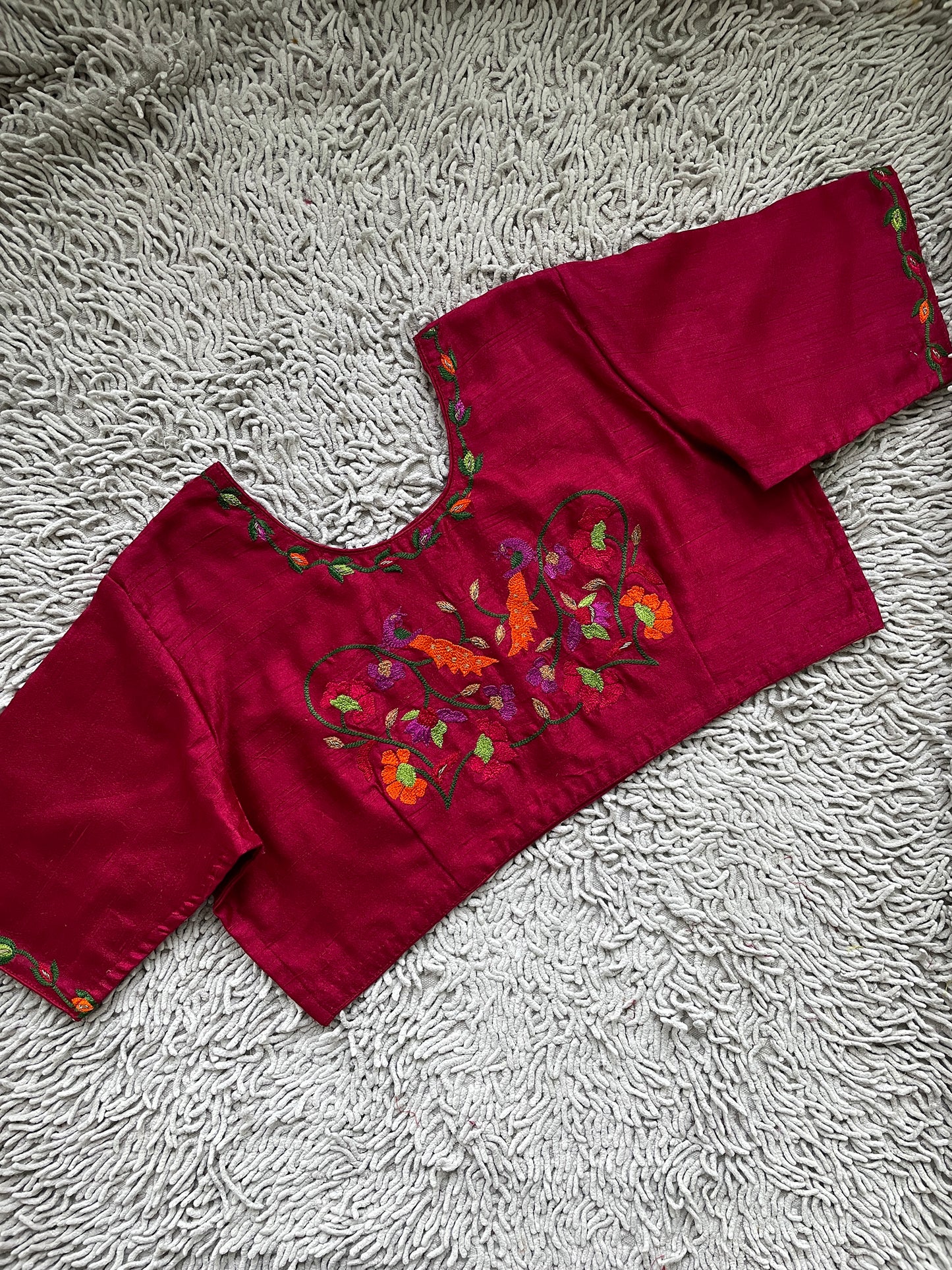 Raw Silk Colorful Embroidery Blouse