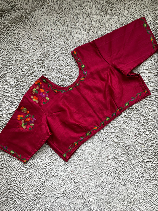Raw Silk Colorful Embroidery Blouse