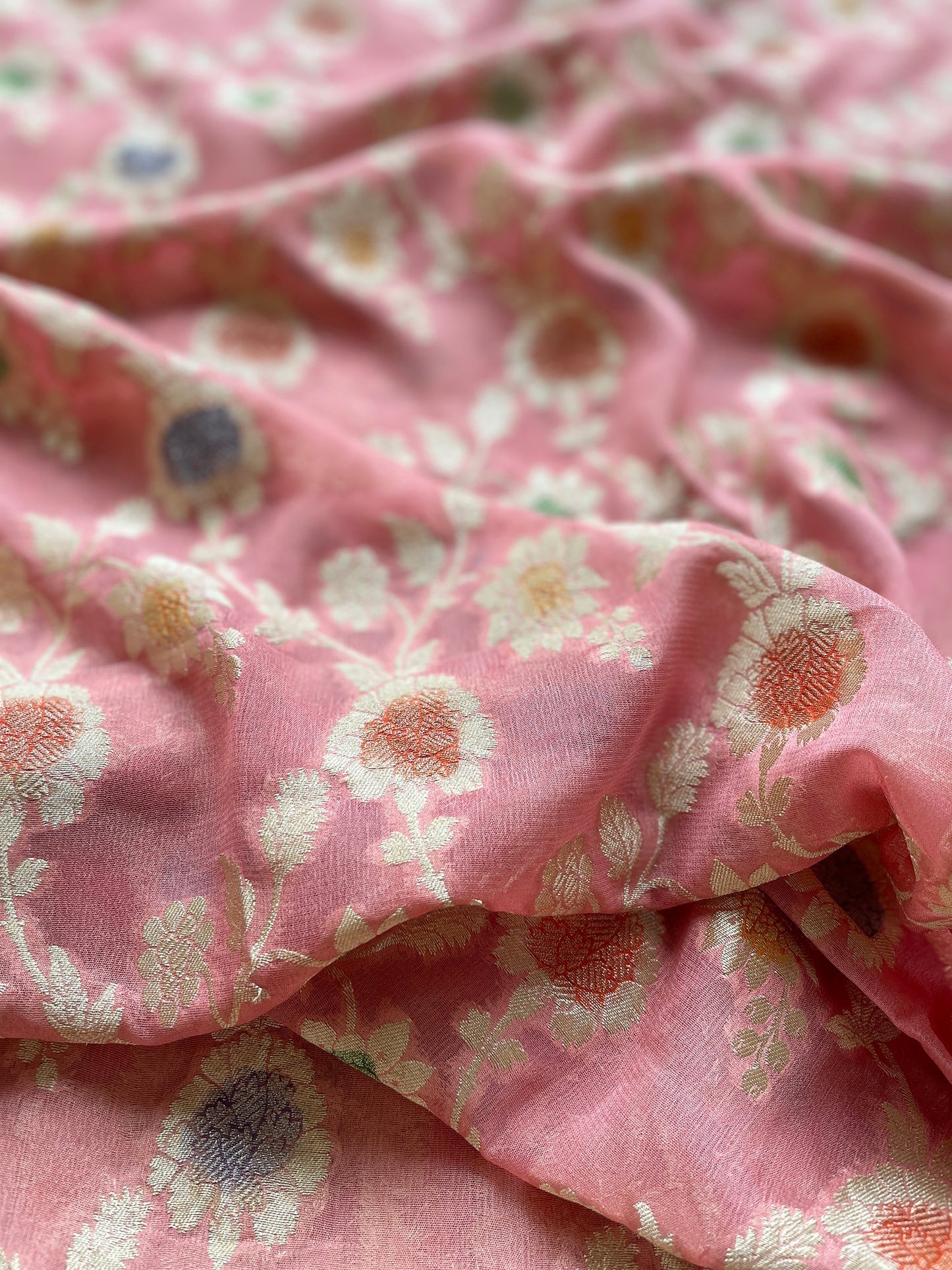 Khaddi Meenakari Baby Pink Fabric