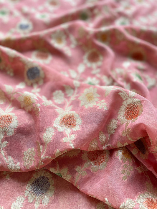 Khaddi Meenakari Baby Pink Fabric