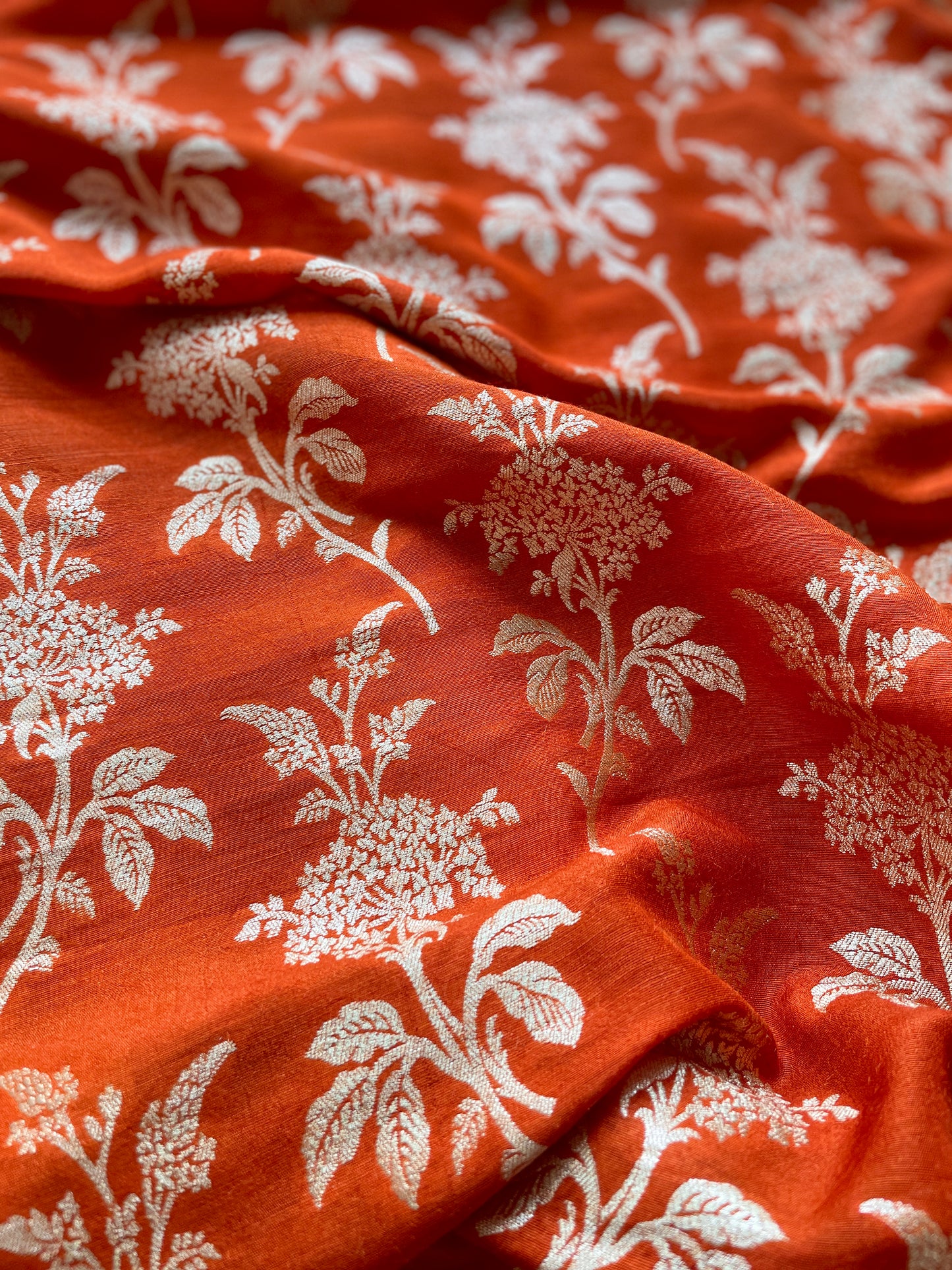 Moonga Kadhua Jaal Orange Fabric
