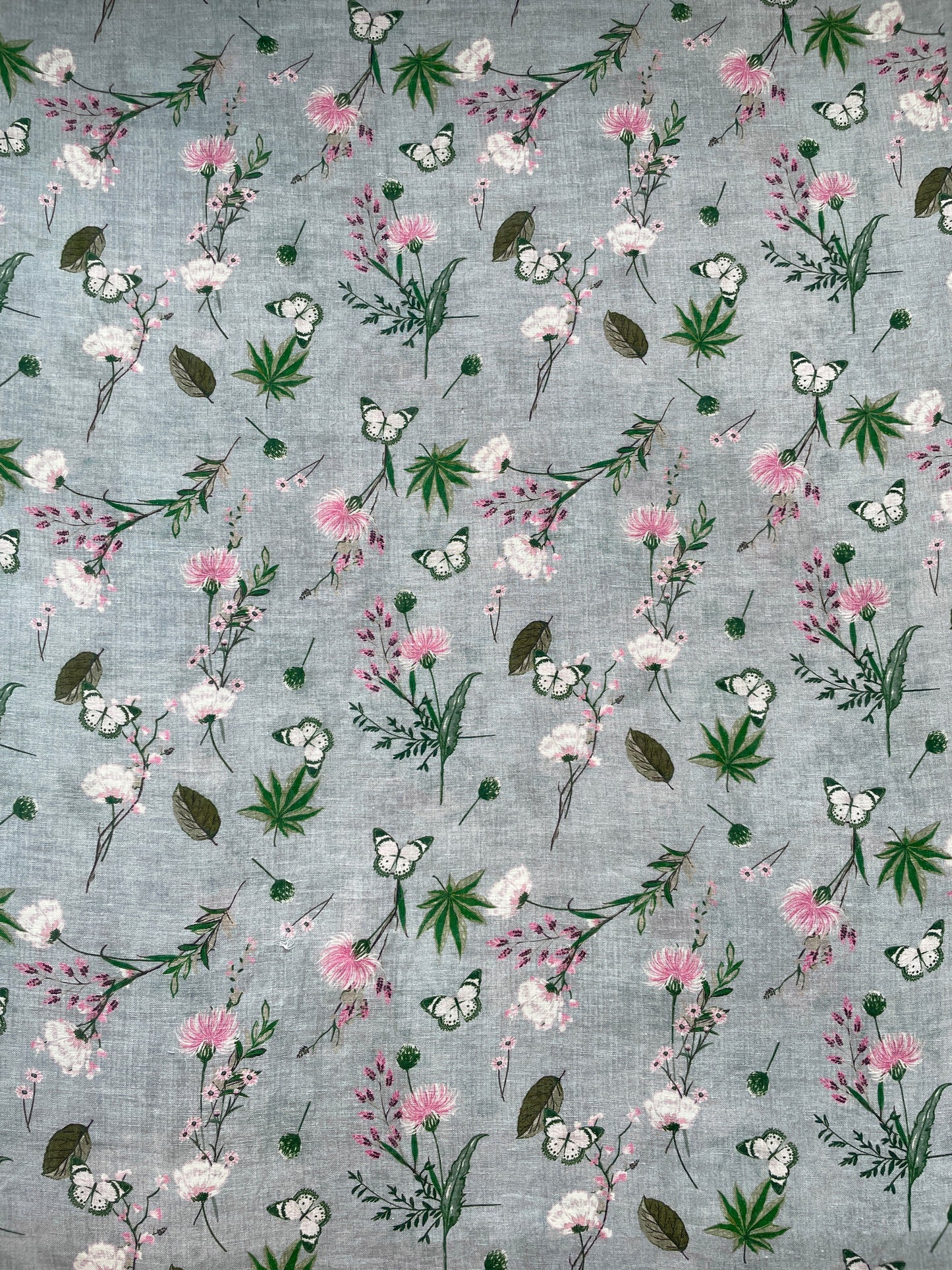 Grey Linen Hand Printed Fabric