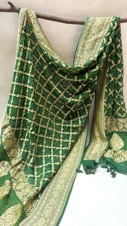 Georgette Jaal Weaving Bandhej Green Dupatta