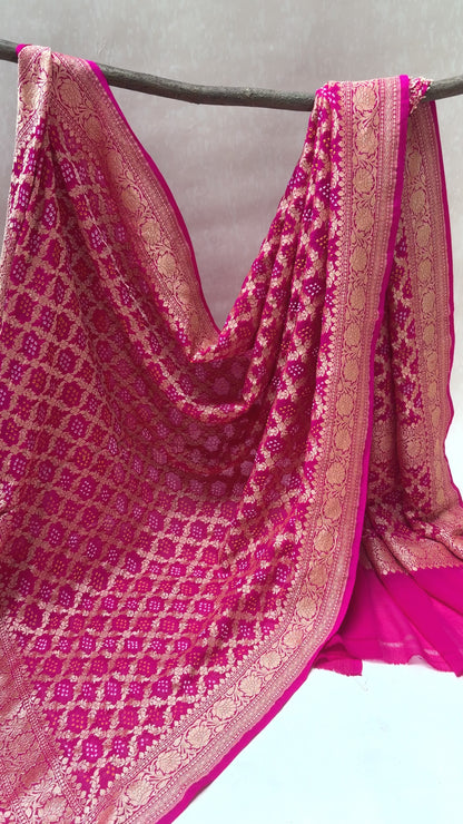 Georgette Jaal Weaving Rani Bandhej Dupatta