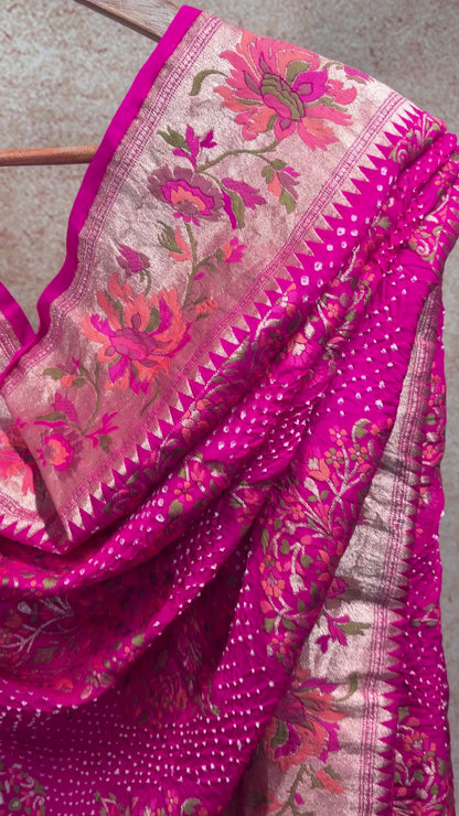 Georgette Meenakari Boota Paithani Bandhej Rani Dupatta