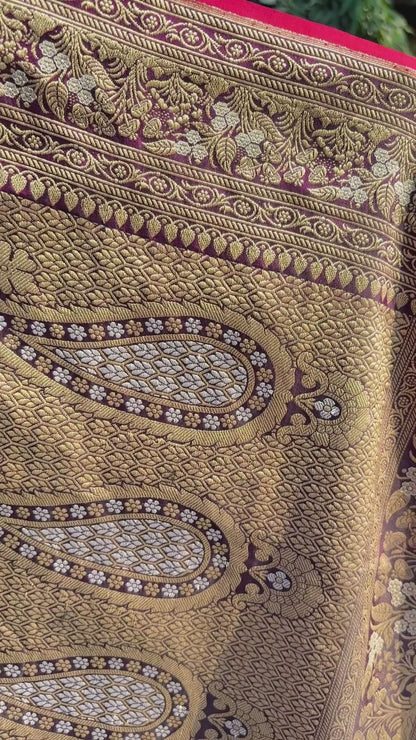 Purple Kadhua Jangla Katan Tissue Saree
