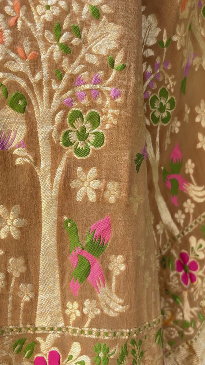 Cream Meenakari Rai Dana Georgette Bandhej Saree