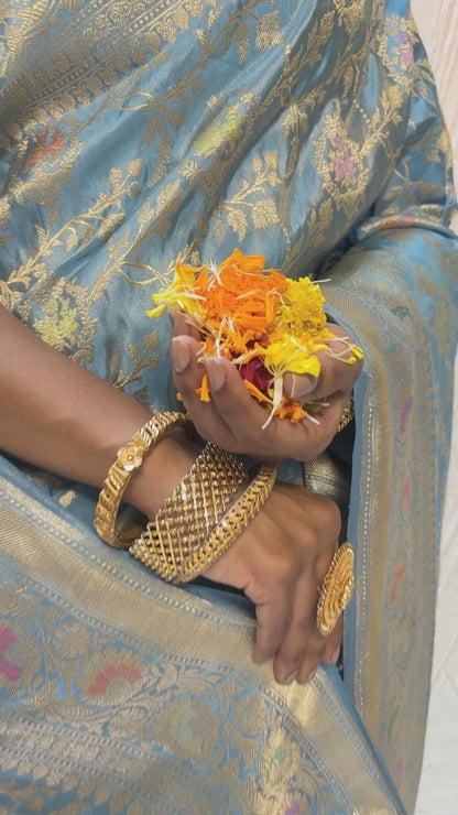 Aasmani Kadhua Jangla Silk Tissue Saree