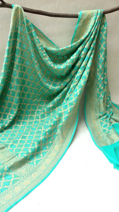 Georgette Jaal Weaving Sea Green Bandhej Dupatta
