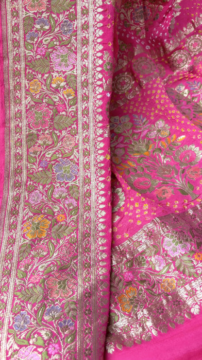 Georgette Leheriya Meenakari Bandhej Pink Dupatta