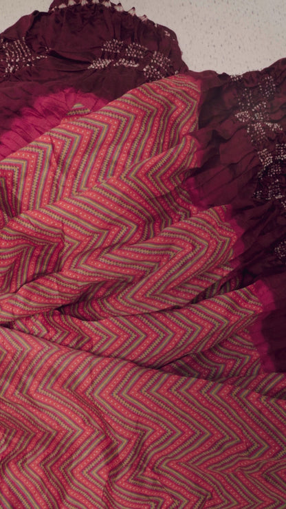 Chiniya Zig-Zag Rani-Magenta Bandhej Saree