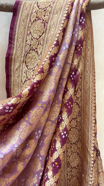 Georgette Jaal Ombre Lilac Bandhej Dupatta