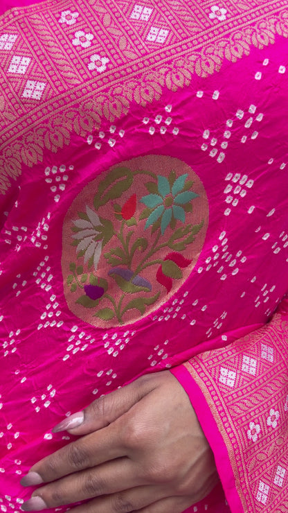 Paithani Patch Rai Dana Pink Bandhej Saree