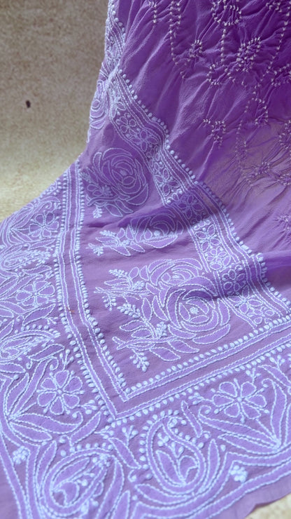 Georgette Lucknowi Ombre Purple Bandhej Dupatta