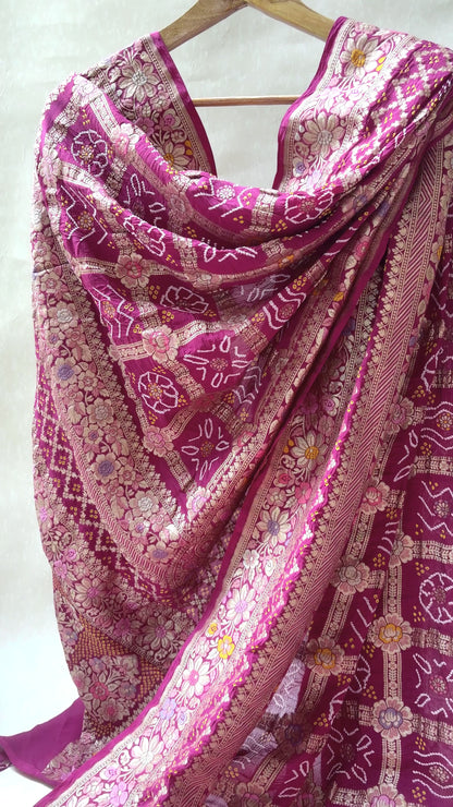 Georgette Gharchola Double Border Meenakari Purple Bandhej Dupatta