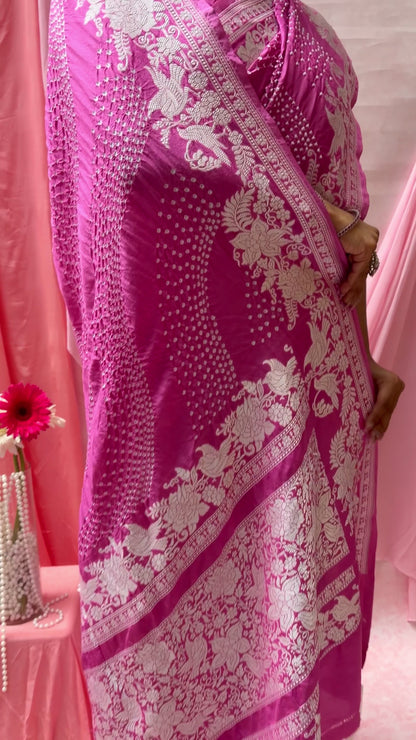 Katan Parsi Rai Dana Pink Bandhej Saree