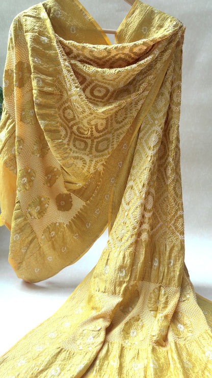 Georgette Sona Rupa Jaal Yellow Bandhej Dupatta