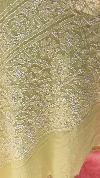 Lucknowi Georgette Rai Dana (Mint Green) Bandhej Saree