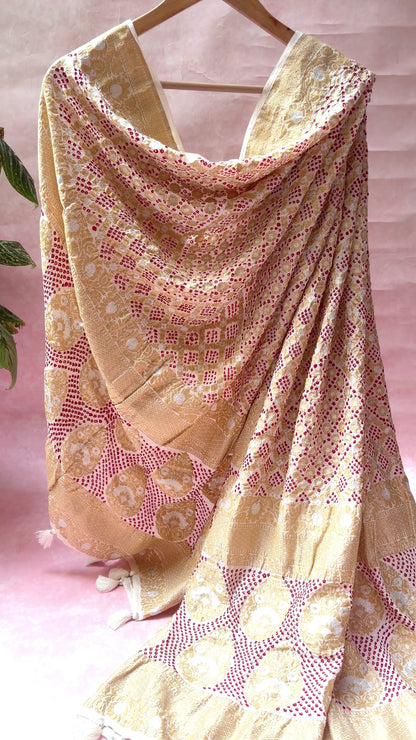 Georgette Sona Rupa Jaal Red Rai Dana White Bandhej Dupatta