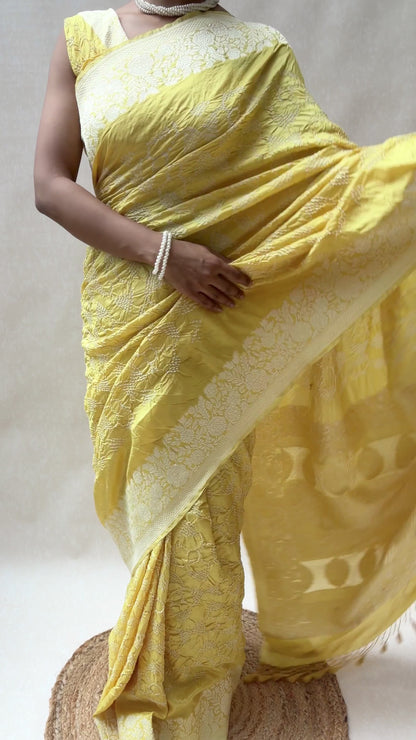Katan Parsi Rai Dana Lime Green Bandhej Saree