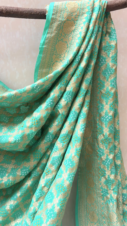 Georgette Jaal Weaving Sea Green Bandhej Dupatta