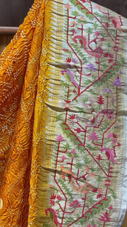 Katan Paithani Meenakari Yellow-White Bandhej Dupatta