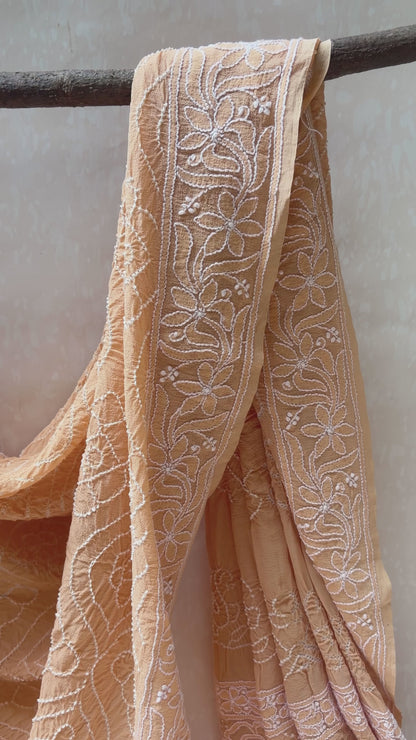 Georgette Lucknowi Bandhej Beige-Yellow Dupatta