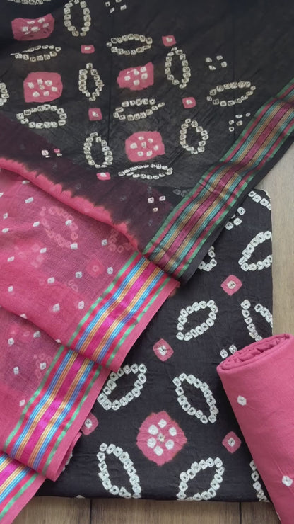 Cotton Bandhej Pink-Black Set