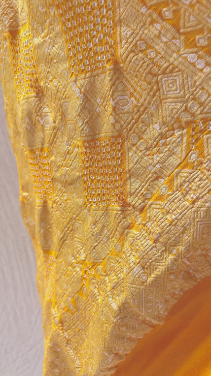 Georgette Rai Dana Yellow Bandhej Saree