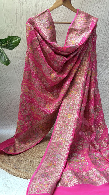 Georgette Leheriya Meenakari Bandhej Pink Dupatta