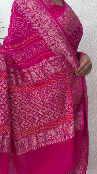 Georgette Rai Dana Magenta Bandhej Saree