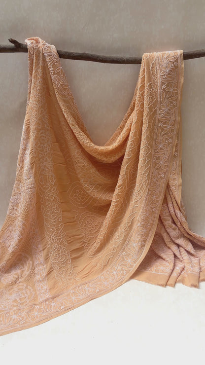 Georgette Lucknowi Bandhej Beige-Yellow Dupatta