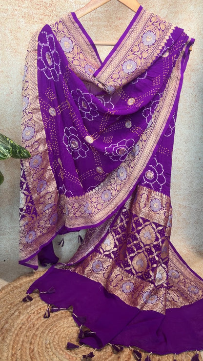 Georgette Sona Rupa Purple Bandhej Dupatta