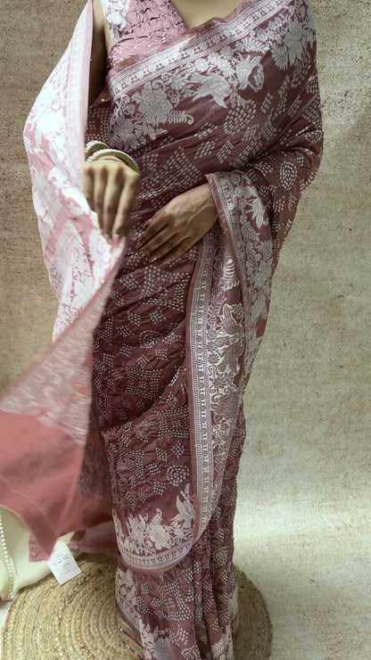 Katan Parsi Rai Dana Brown Bandhej Saree
