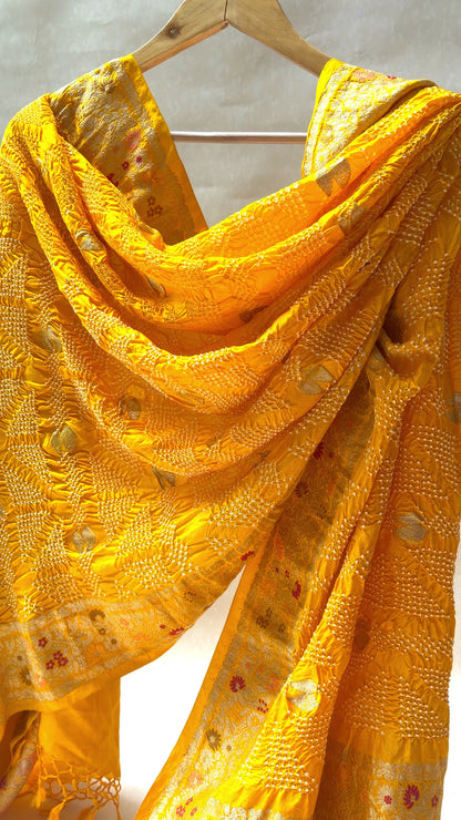 Katan Boota Meenakari Yellow Bandhej Dupatta