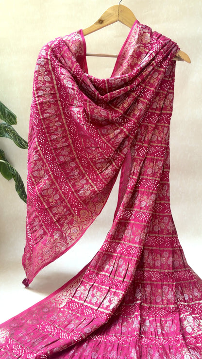 Chiniya Stripes Bandhej Dupatta (Magenta)
