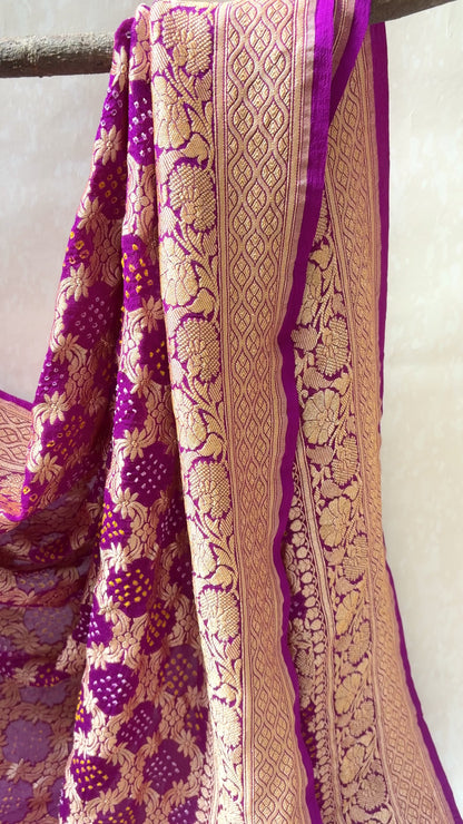 Georgette Jaal Weaving Bandhej Purple Dupatta