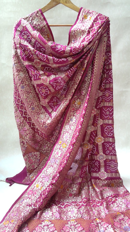 Georgette Gharchola Double Border Meenakari Purple Bandhej Dupatta