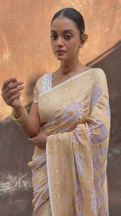 Red Rai Dana Gharchola Georgette White Bandhej Saree