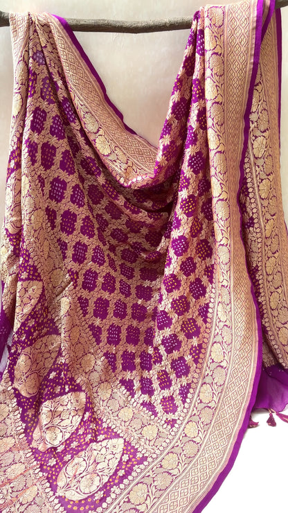 Georgette Jaal Weaving Bandhej Purple Dupatta