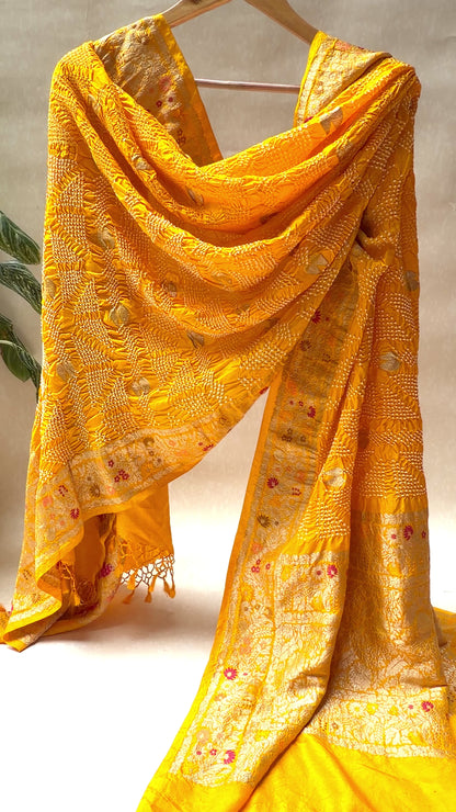 Katan Boota Meenakari Yellow Bandhej Dupatta