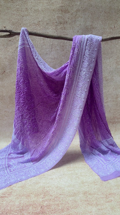 Georgette Lucknowi Ombre Purple Bandhej Dupatta