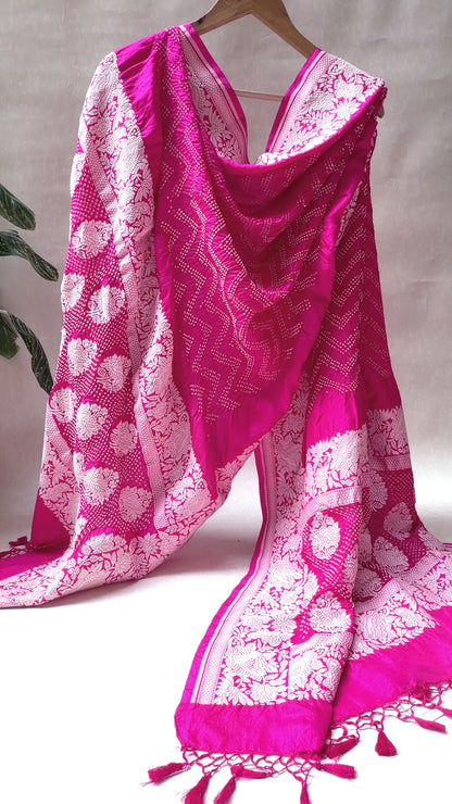 Katan Silk Parsi Pink Bandhej Dupatta