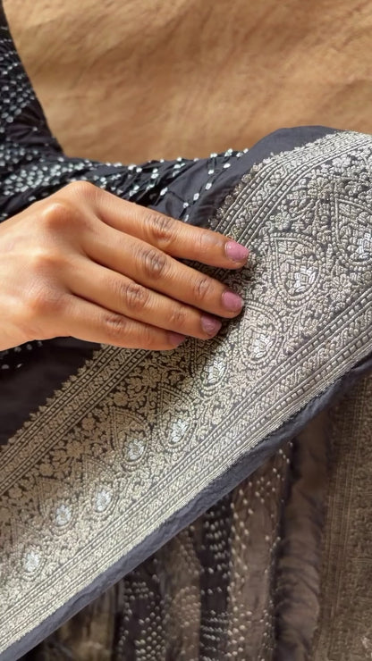 Katan Rai Dana Black Bandhej Saree