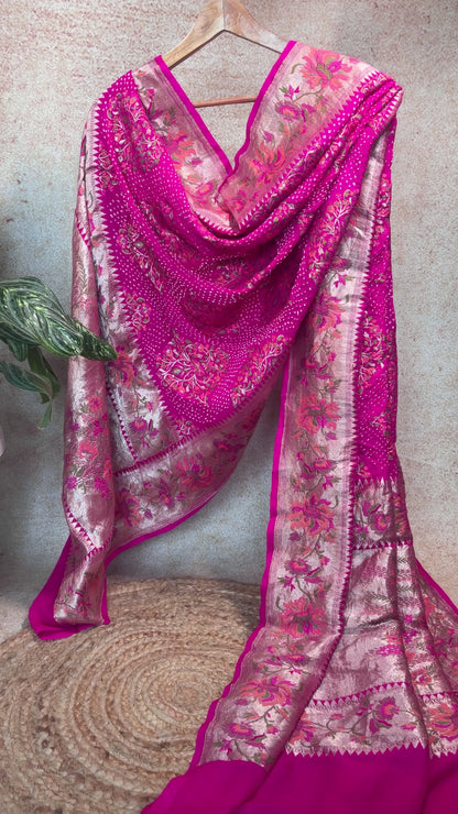 Georgette Meenakari Boota Paithani Bandhej Rani Dupatta