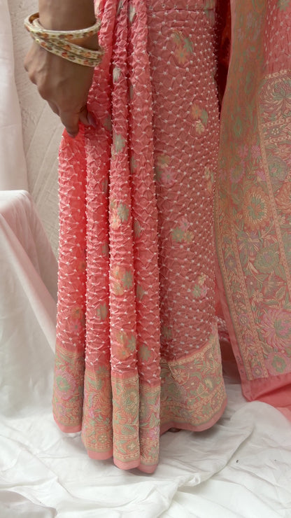 Katan Parsi Booti Rai Dana Pink Bandhej Saree