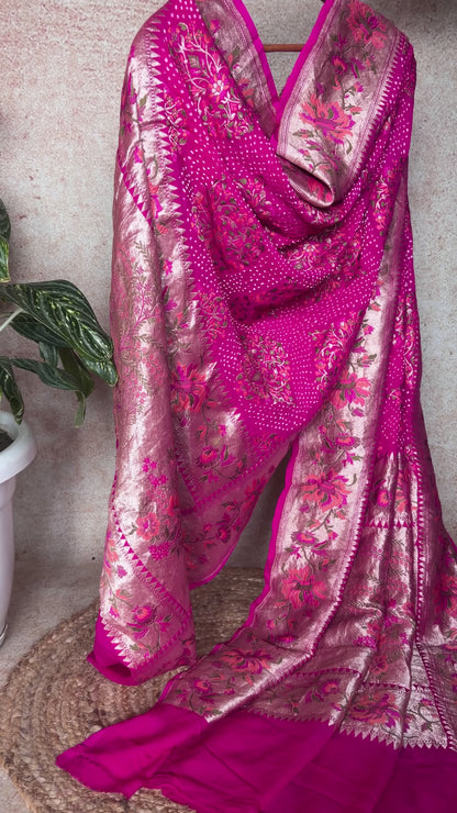 Georgette Meenakari Boota Paithani Bandhej Rani Dupatta