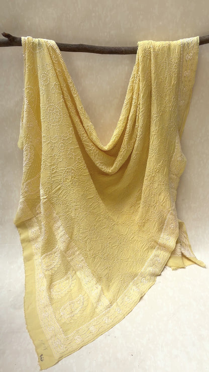 Georgette Lucknowi Butter Yellow Bandhej Dupatta