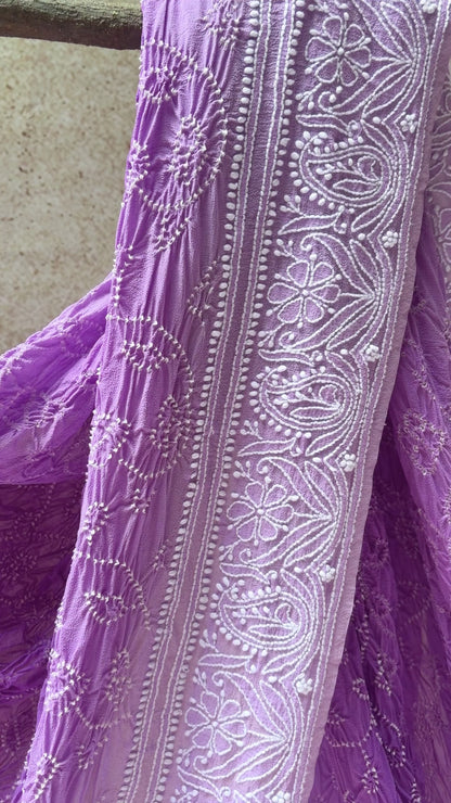 Georgette Lucknowi Ombre Purple Bandhej Dupatta