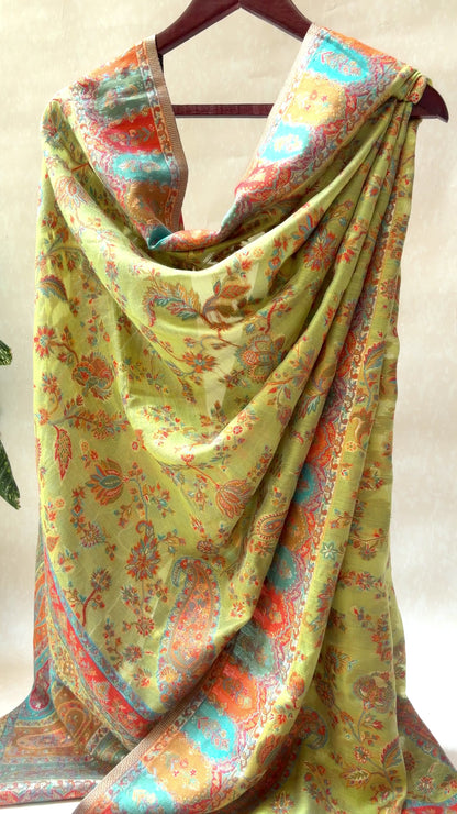 Moonga Pashmina Mehendi Green Dupatta